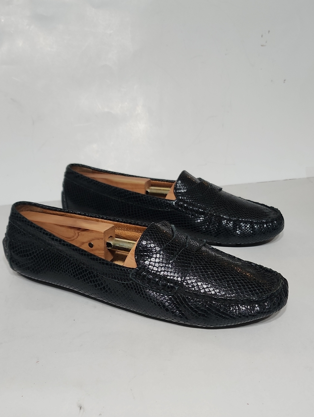 Lauren Ralph Lauren Navy Blue Camila Croc-Embossed Leather Penny Loafers Sz 11B - Picture 3 of 12